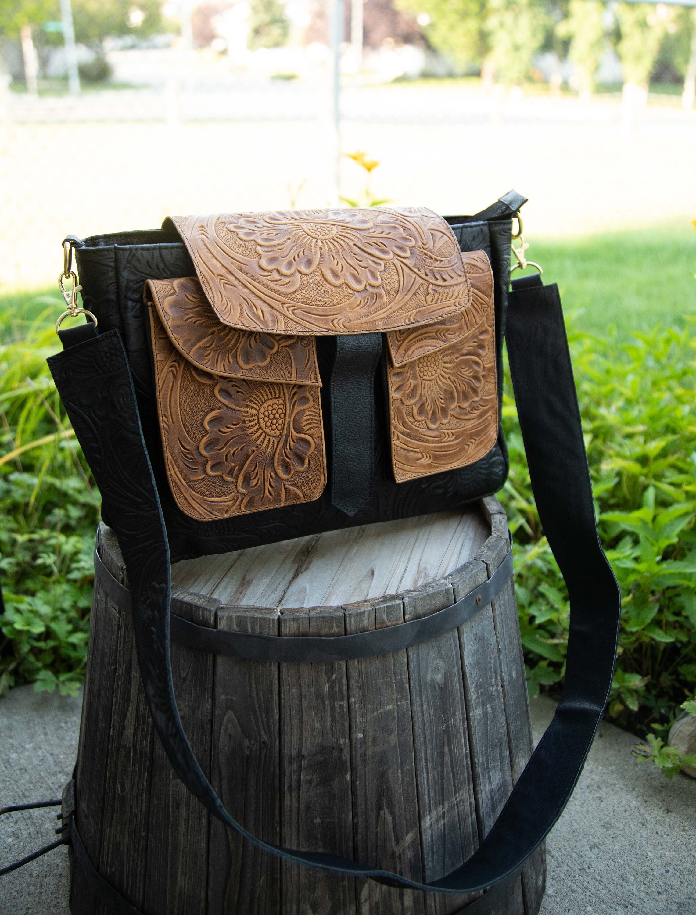 Boho Fringe Leather Bag Dark Brown With Black Bone Choker 