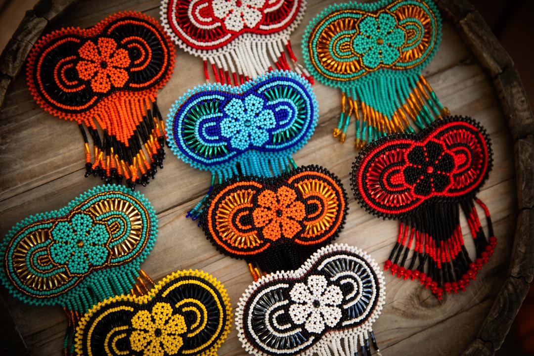 Ethnic Beaded Barrette, Indigenous Hair Clip, Huichol Hair