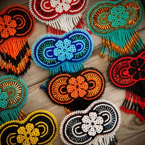 Ethnic beaded barrette, Indigenous hair clip, Huichol hair accessory, Native beaded product, , Indigenous made, powwow regalia, handmade