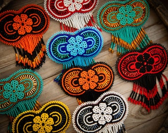 Ethnic Beaded Barrette, Indigenous Huichol Hair Clip, Handmade Accessory, Powwow Regalia, Traditional Beadwork Jewelry