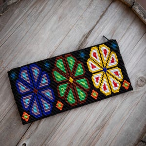 Sac de perles indigène, trousse de maquillage en perles, sac pour pièces de monnaie, produit indigène, pochette maya, sac de perles indigène, sac de perles fait main