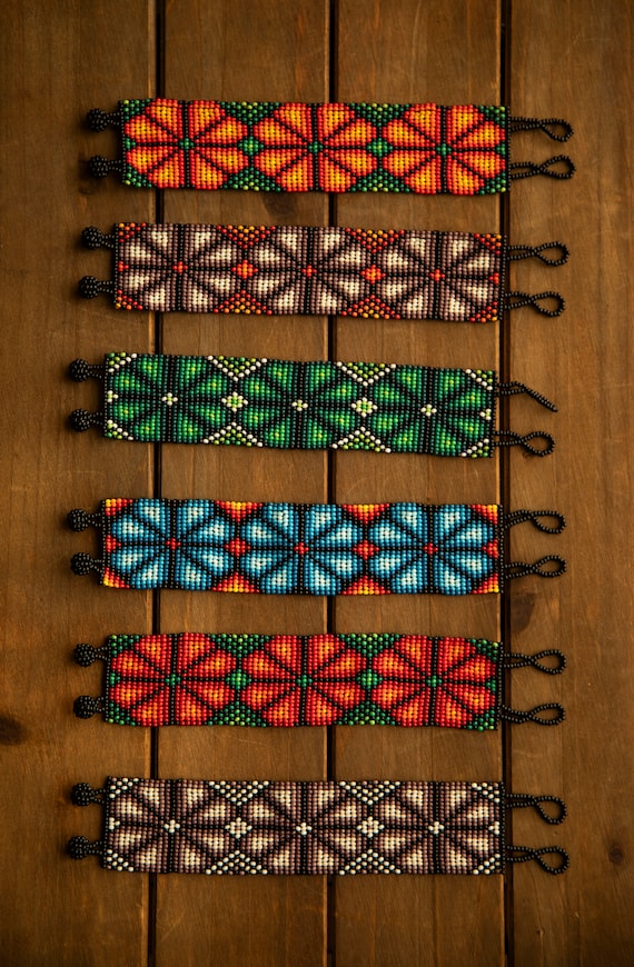 Huichol Art Beaded Bracelet: Loom-Made Mexican Tribal Jewelry