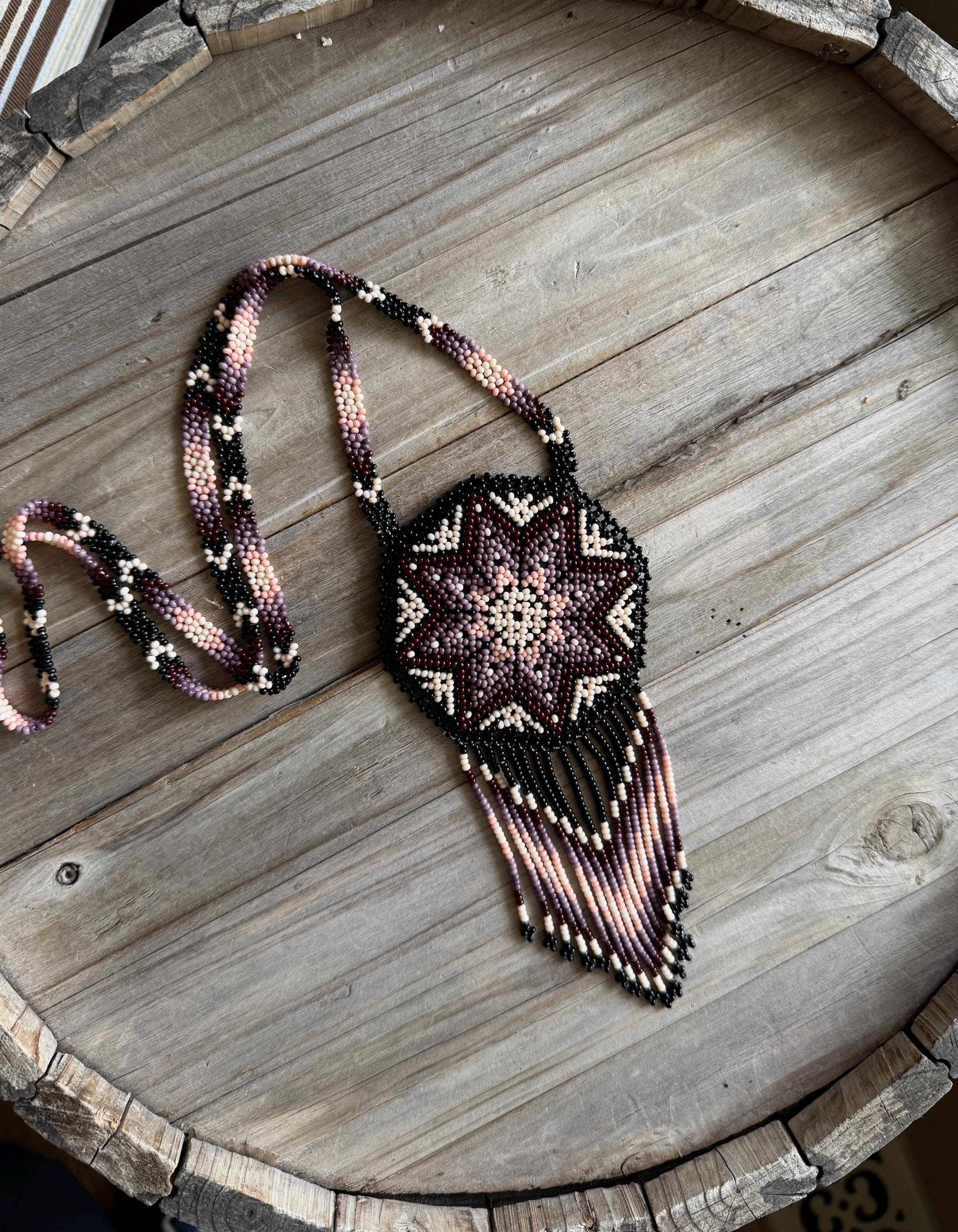 Indigenous Beaded Medallion Necklace, Huichol Wixarika Tribal