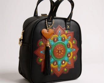 Echte leren rugzak Crossover-tas, etnische boho-reistas, ambachtelijk product, handgemaakt accessoire