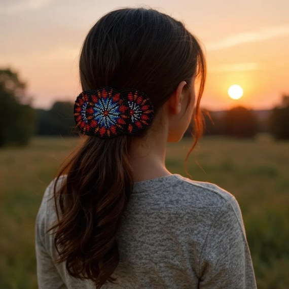 Indigenous Beaded Barrette, Handmade Huichol Hair Clip 