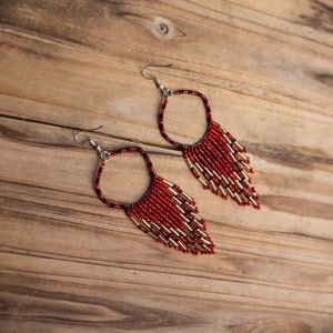 Hoop Ethnic beaded earrings, fringe earrings, Mayan earrings, unique earrings, handmade boho earrings, quality beading, Indigenous made