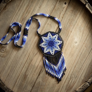 Indigenous Beaded Medallion, Medicine necklace, beaded pouch, Indigenous necklace, Huichol tribal  necklace, Wixarika necklace, beaded art