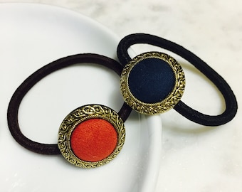 Blue/ Red Button Hair Tie