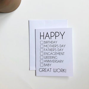 Carte Liste de contrôle | Carte drôle | carte d'anniversaire | Fête des Mères | Fête des pères | Fiançailles | Mariage | Anniversaire | Fête prénatale