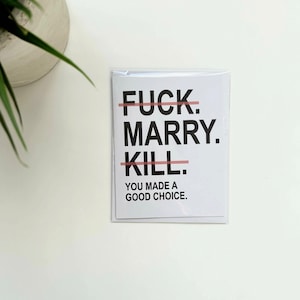 Carte Marry Kill F* | Mariage | Se marier | Carte pour partenaire | Carte pour couple | Fiançailles | Carte de vœux | Carte drôle | Carte vierge