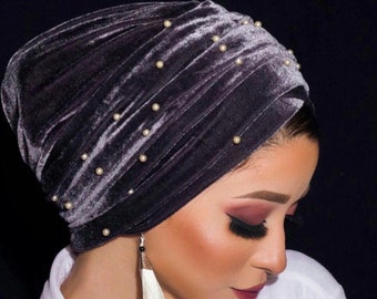 Two Pieces Beaded Velvet Turban