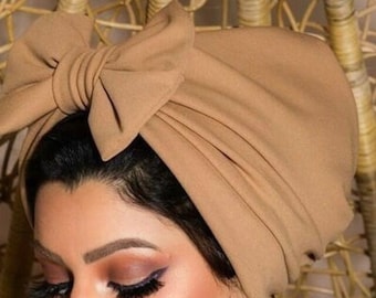 Big bow crepe turban head wrap chemohat