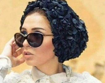 Floral turban occasion turban black turban elegant turban