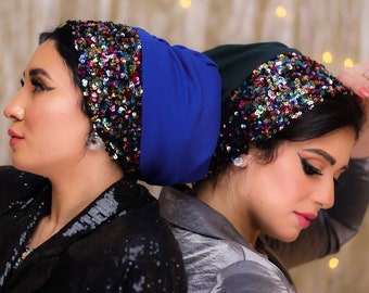 Drape Crepe Turban With Reversible Sequin Band Women Turban