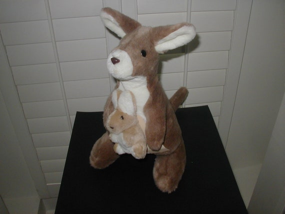 stuffed kangaroo with baby in pouch