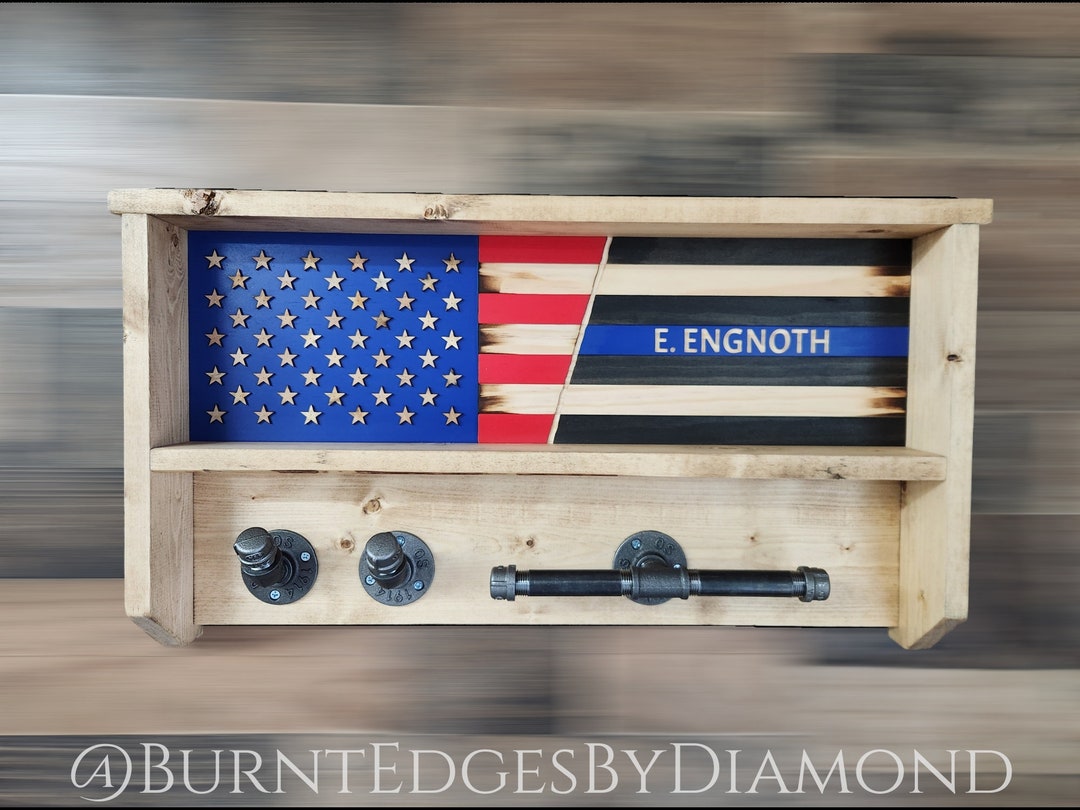 Blue Line Gear Rack Split Thin Blue Line, Duty/gear Rack, Wooden, American Flag, Police, K9 ...