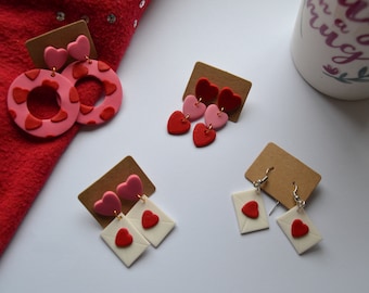 Cheetah Print CLAY EARRINGS Polka Dot Hearts Oval Valentines marbled Studs Valentines Stud Earrings