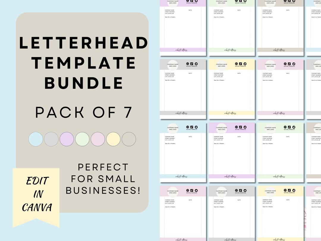 Letterhead Editable Template, Printable Letterhead, 7 Colors Digital ...