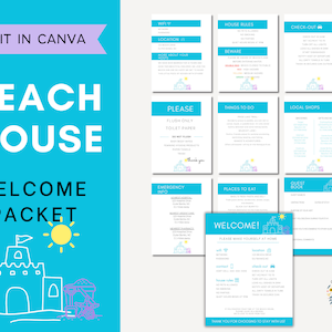 10 Pack, Beach House Rental Welcome Packet Editable Template, Welcome Folder, VRBO, Rental House, Guest Book (Unlimited Prints)