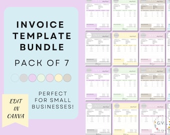 Small Business Invoice Template, 7 Colors, Canva Editable Digital Template, Fully Customizable, Easy to Use