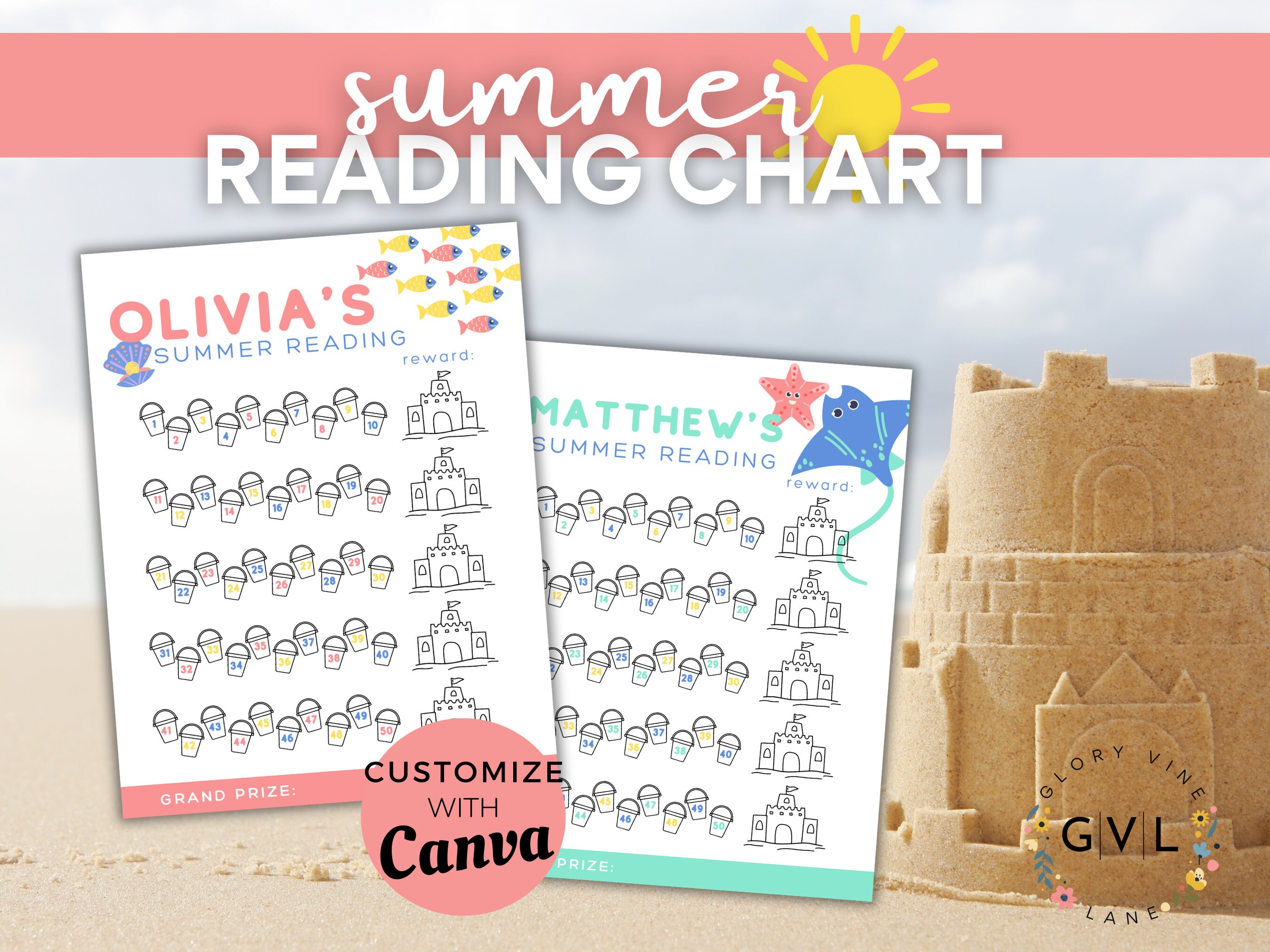 Summer Reading Log | Beach | Tracker | Printable | Customizable | Template