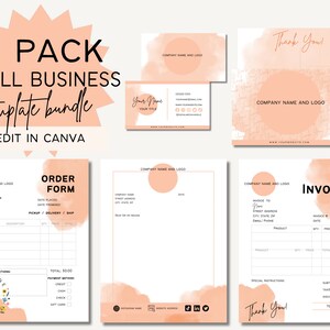 Paquete naranja para pequeñas empresas, plantilla de factura, tarjeta de visita, formulario de pedido, membrete, tarjeta de agradecimiento, plantilla Canva