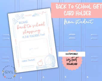 Back to School Teacher Restaurant Printable Gift Card Holder | Dinner ...