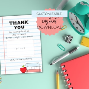 Back to School Lehrer Restaurant druckbare Geschenkkartenhalter | Das Abendessen ist unser Genuss | Einfach Geschenk für Lehrer | Last Minute | Personalisierbar