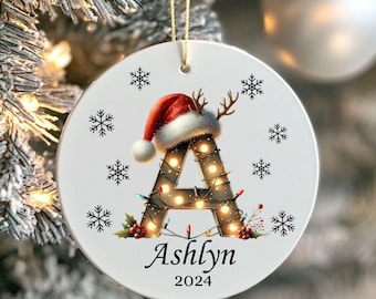 Personalized Letter name ornament, Monogram ornament 2024 Family Ornament, Custom initial ornament, Christmas gift, Family ornament Keepsake