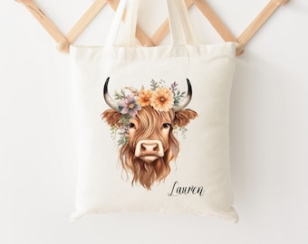 Highland Cow Bag, Cow bag, Highland Cow Tote Bag, Cow Gifts for her, Cow gifts for Cow Lovers, Personalized Highland Cow Gift