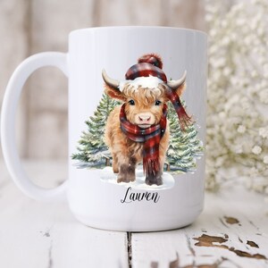 Highland Cow Christmas, Highland Cow Mug, Personalized Highland Cow Gift, Christmas cow Gift, Cow Gift For Her, Christmas highland cow mug