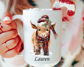 Highland Cow Christmas mug, Highland Cow Mug Personalized Highland Cow Gift, Christmas cow mug, Cow Gift For Her, Christmas mug Personalized