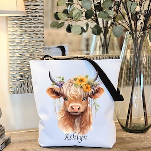 Cow bag Personalized Highland Cow Tote Bag, Personalized cow Gift for her, Custom Cow Gift, Cow Gifts, Gift for Cow lover, Highland cow bag