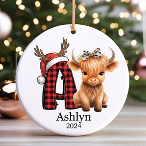 Cow Ornament Personalized Highland Cow ornament, Monogram Christmas Ornament, Farmhouse ornament, Highland cow Christmas, Cow Christmas Gift
