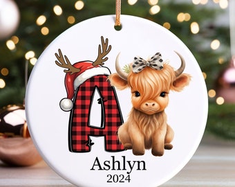 Cow Ornament Personalized Highland Cow ornament, Monogram Christmas Ornament, Farmhouse ornament, Highland cow Christmas, Cow Christmas Gift