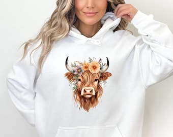 Cow Hoodie Highland Cow Hoodie, Country Hoodie, Western Hoodie, Highland Cow Sweatshirt, Highland Cow Sweatshirts for Women, Cow Gifts