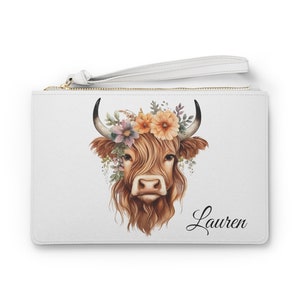 Cow Bag Cow gift for her, Highland Cow Bag, Cow Christmas gifts, Womens Cow Clutch, Womens cow print wallet, Cow gift for Best Friend