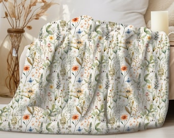 Vintage Floral Blanket, Botanical Blanket, Floral Couch throw, Wildflower Nursery Blanket, Boho Throw Blanket, Floral girls blanket