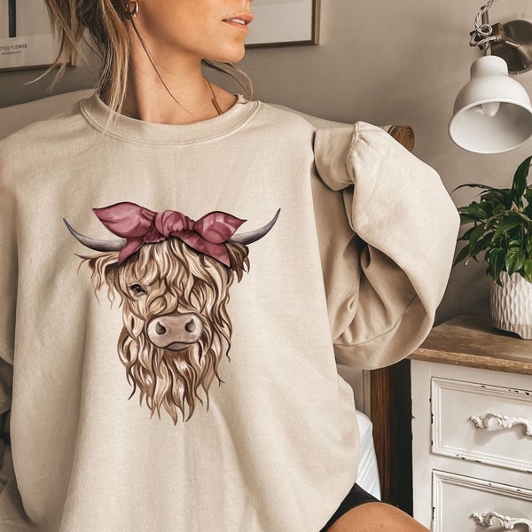 Cow Sweatshirt Highland Cow Sweatshirt, Highland cow Shirt, Heifer Sweatshirt, Gift for Cow Lovers, Cow Gift for her, Western Sweatshirt