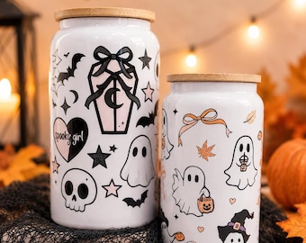 Halloween Cup Ghost Coffee Glass, Halloween Ice Coffee Glass, Fall Glass, Cute Ghost Halloween, Halloween Gifts Coffee tumbler, Fall gifts