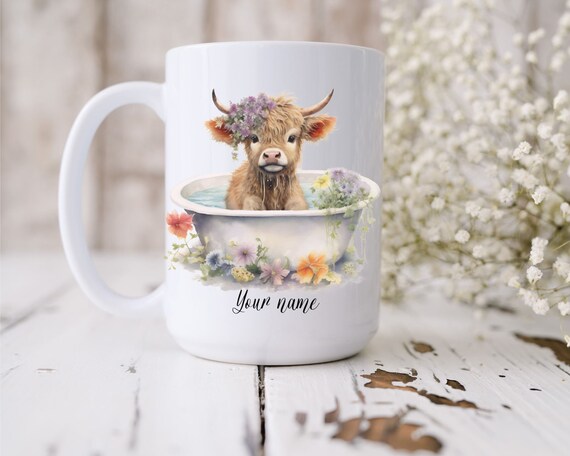 Cow Mug Personalized Highland Cow Coffee mug, Cow Gift for her, Gift for Cow lovers, Custom Highland Cow Gift, Cute Cow mug,
