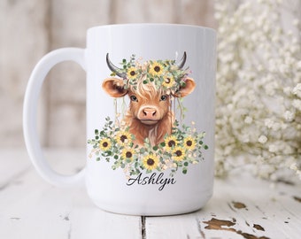 Highland cow mug Personalized Highland cow, Custom Highland cow coffee mug, Cow gifts, Cow lover gift, cute highland cow, cow gift for her