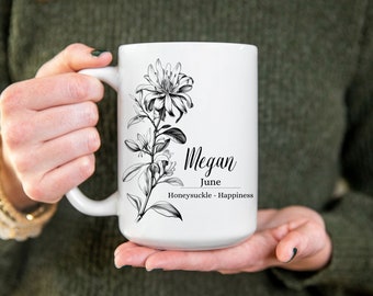 Birth Flower Coffee mug Personalized with name Birth Month Flower Gift Birthflowers wildflower mug Birth flower coffee mug cup, Gift for mom