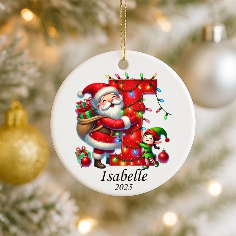 Letter Name Ornament, Santa Elf Ornament Personalized Christmas Ornament 2025, Custom Initial ornament, Christmas ornament for kids, Family image 2