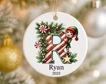 Name ornament, Custom Letter ornament, Elf Ornament Personalized Christmas ornament 2025, Letter Name Ornament, Christmas ornament for kids