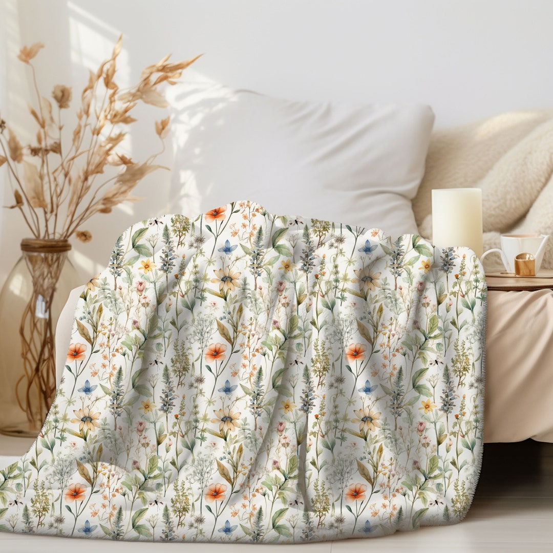 Vintage Floral Blanket, Botanical Blanket, Floral Couch Throw ...