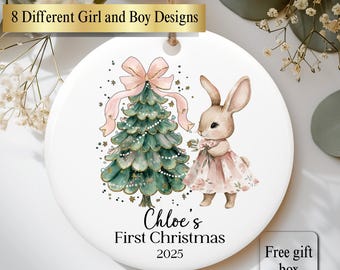 Babys First Christmas Ornament Pink Bow Personalized Girl First Christmas, 1st Christmas, Newborn Gift, Baby xmas Bauble Baby Shower Gift