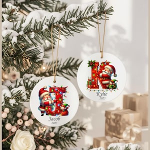 Letter Name Ornament, Santa Elf Ornament Personalized Christmas Ornament 2025, Custom Initial ornament, Christmas ornament for kids, Family image 3