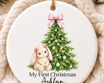 Baby Girl First Christmas Ornament Pink Bow Personalized Girl First Christmas, 1st Christmas, Newborn Gift, Baby xmas, Baby Shower Gift, Boy