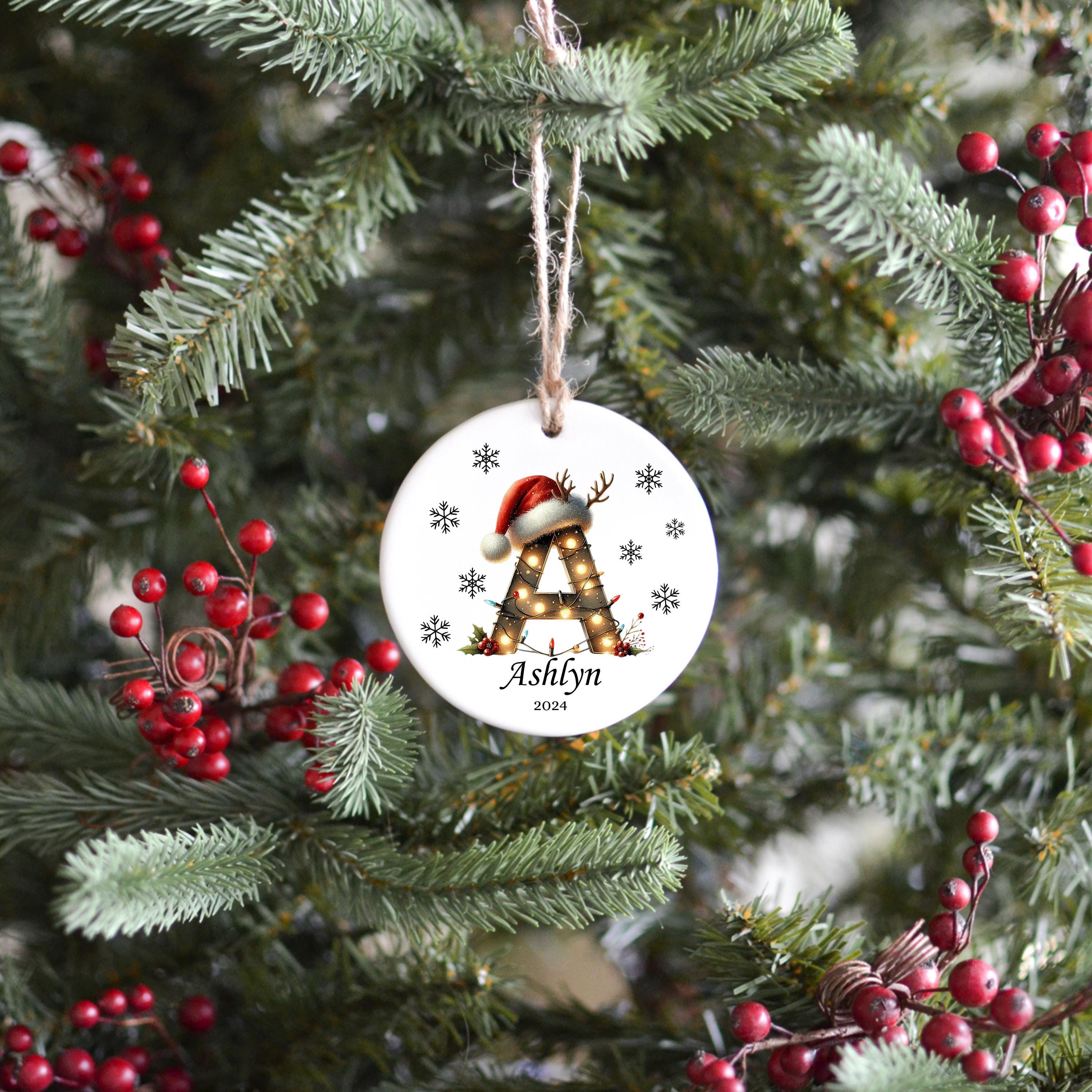 Personalized Letter Name Ornament, Monogram Ornament 2024 Family Ornament, Custom Initial Ornament, Christmas Gift, Family Ornament Keepsake